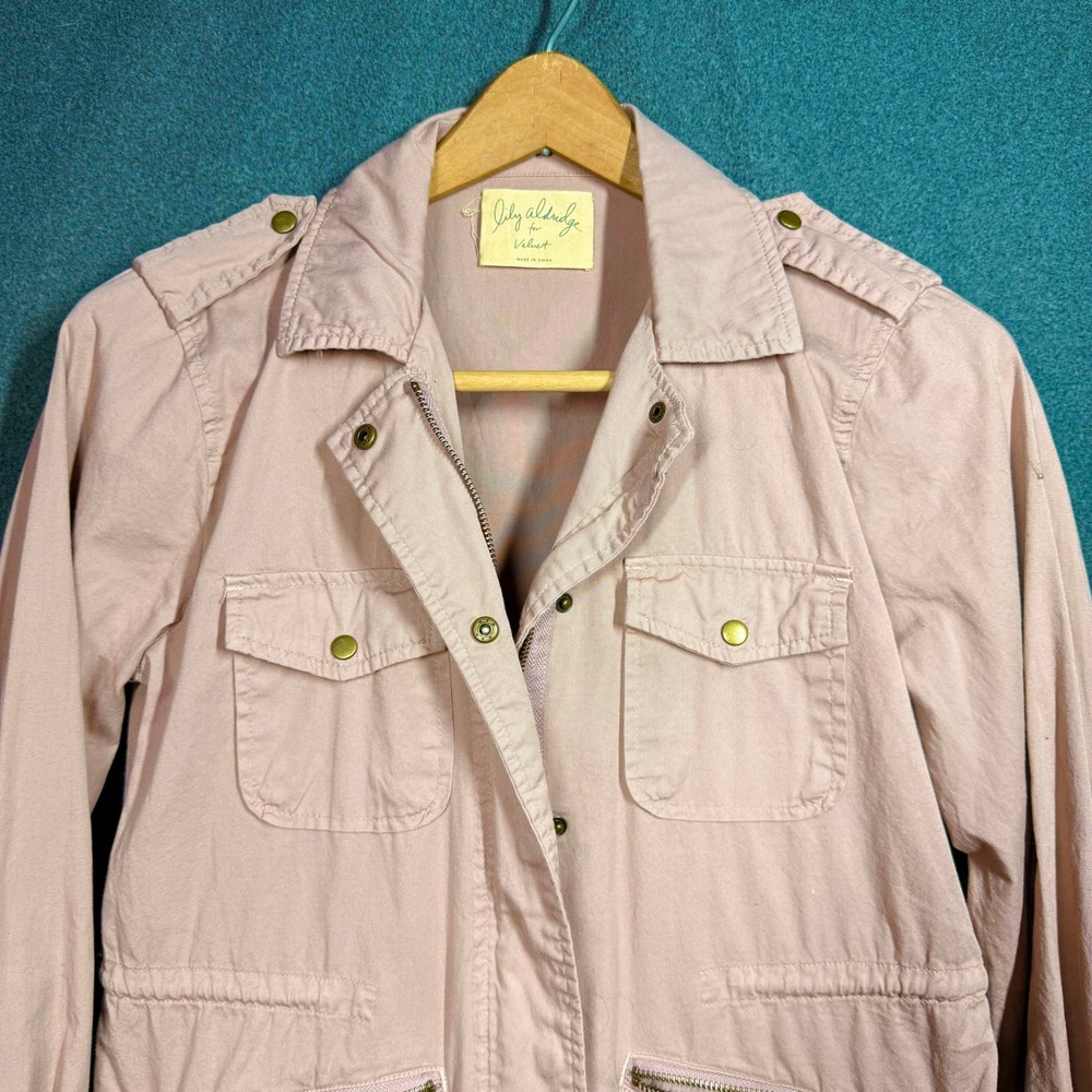 Lily Aldridge for Velvet Womens Pink Cotton Utility Military Jacket Size XS S